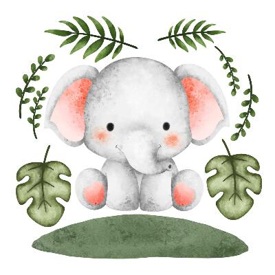 Wandsticker 80x84 Elefant in einem pastellfarbenen Aquarelldschungel