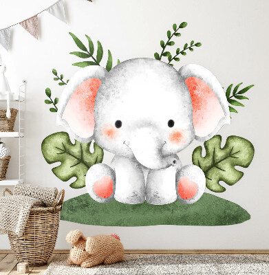 Wandsticker 80x84 Elefant in einem pastellfarbenen Aquarelldschungel