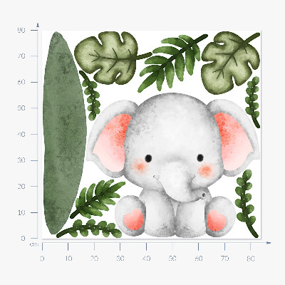 Wandsticker 80x84 Elefant in einem pastellfarbenen Aquarelldschungel