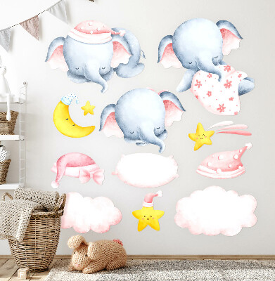Wandsticker 80x122 Elefanten und Wolken im Pastell-Aquarell-Stil