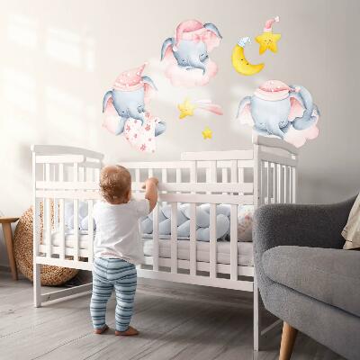Wandsticker 80x122 Elefanten und Wolken im Pastell-Aquarell-Stil