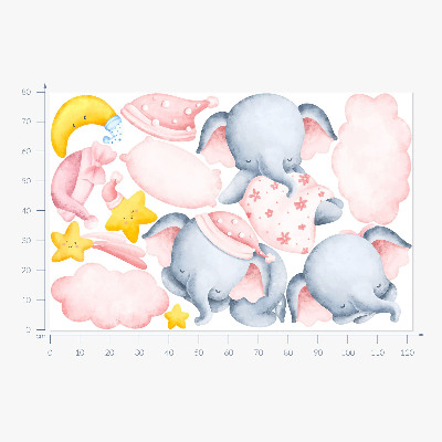 Wandsticker 80x122 Elefanten und Wolken im Pastell-Aquarell-Stil