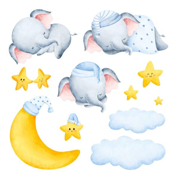 Wandsticker 80x109 Elefanten und Wolken in einem Pastellparadies
