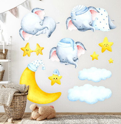 Wandsticker 80x109 Elefanten und Wolken in einem Pastellparadies