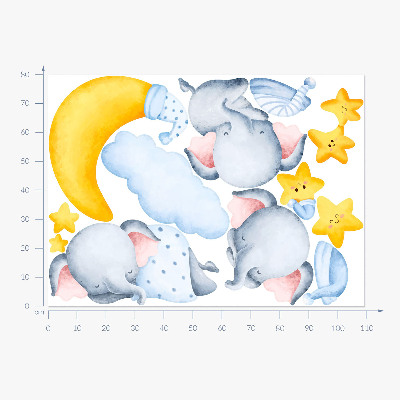 Wandsticker 80x109 Elefanten und Wolken in einem Pastellparadies