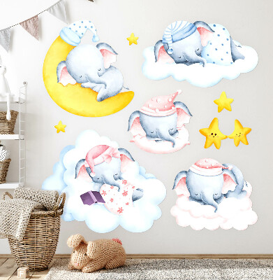 Wandsticker 80x112 Pastellelefanten und Wolken im Aquarellstil
