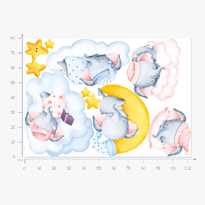 Wandsticker 80x112 Pastellelefanten und Wolken im Aquarellstil