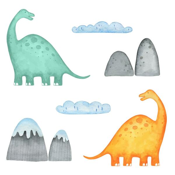 Wandsticker 80x143 Dinosaurier in pastellfarbenen Aquarelllandschaften