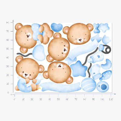 Wandsticker 80x111 Pastellfarbene Teddybären in bezauberndem Stil