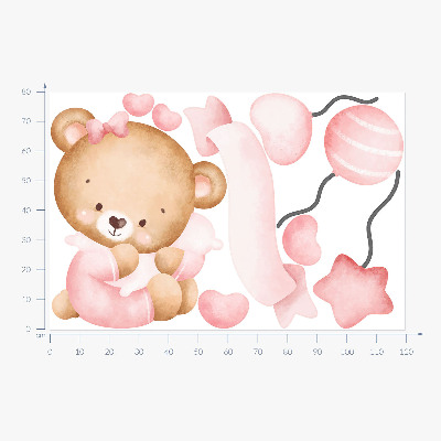 Wandsticker 80x119 Ein süßer Teddybär im zarten Aquarellstil