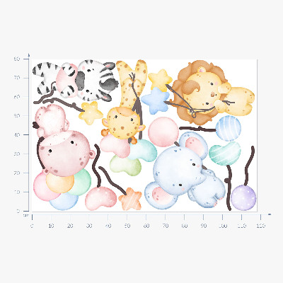 Wandsticker 80x118 Safari mit wilden Tieren und Luftballons in Aquarell