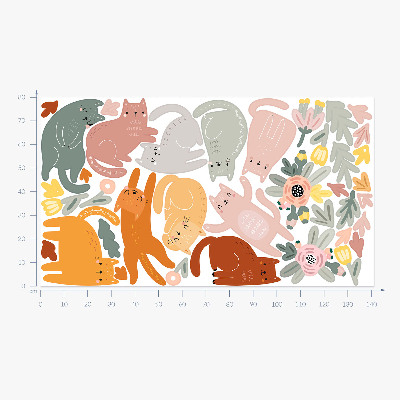 Wandsticker 80x141 Pastellfarbene Katzen und Pflanzen im Boho-Stil