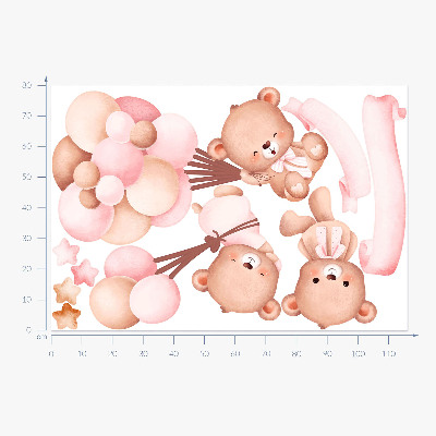 Wandsticker 80x116 Teddybären mit Luftballons in Pastell-Aquarell