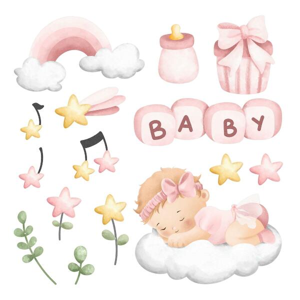Wandsticker 80x114 Pastellfarbene Aquarelldekorationen für eine kleine Prinzessin