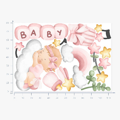Wandsticker 80x114 Pastellfarbene Aquarelldekorationen für eine kleine Prinzessin