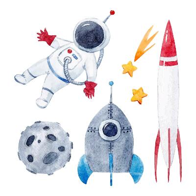 Wandsticker 80x135 Weltraumpastellmuster mit Astronauten und Raketen