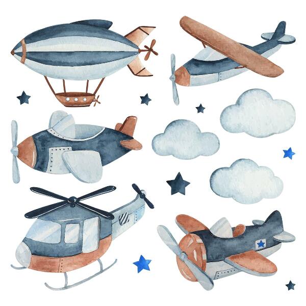 Wandsticker 80x114 Pastell-Luft-Transportmittel-Aquarell