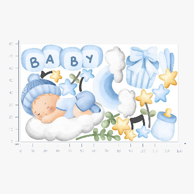 Wandsticker 80x129 Pastellfarbene Aquarelldekorationen für einen Jungen