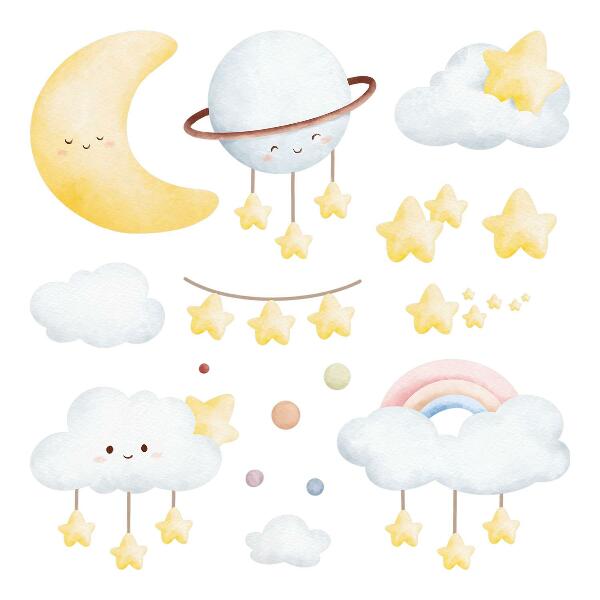 Wandsticker 80x108 Himmel und Raum in Boho-Pastelltönen