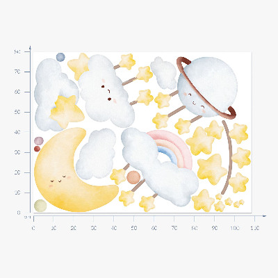 Wandsticker 80x108 Himmel und Raum in Boho-Pastelltönen