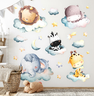 Wandsticker 80x119 Nachtwolken mit lächelnden Aquarelltieren
