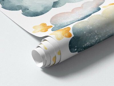 Wandsticker 80x119 Nachtwolken mit lächelnden Aquarelltieren