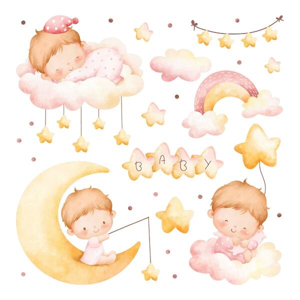 Wandsticker 80x106 Süße Babys auf den Wolken