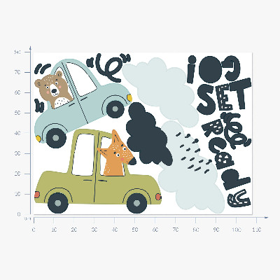Wandsticker 80x108 Startklar! Pastelltiere in Autos