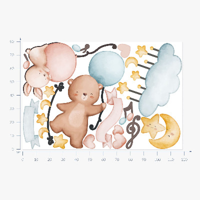 Wandsticker 80x119 Ballontiere in einem pastellfarbenen Himmel