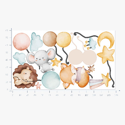 Wandsticker 80x138 Entzückende Boho-Tiere mit Pastellballons