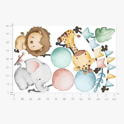 Wandsticker 80x122 Pastellfarbene süße Tiere mit Boho-Luftballons
