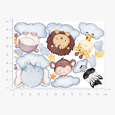 Wandsticker 80x109 Niedliche Tiere in Pastellwolken