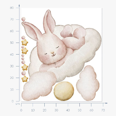 Wandsticker 80x69 Hase auf Wolken und Pastellaquarelle