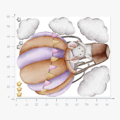 Wandsticker 80x94 Die Ballonfahrt einer Maus in Pastellwolken