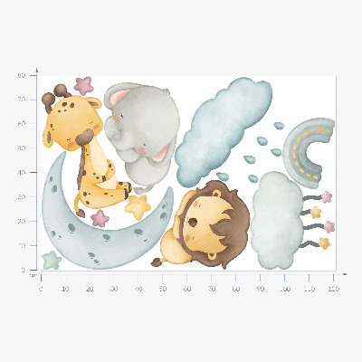 Wandsticker 80x121 Niedliche Tiere in einem pastellfarbenen Himmel
