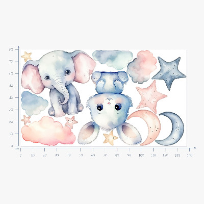 Wandsticker 80x138 Niedliche Tiere am pastellfarbenen Nachthimmel