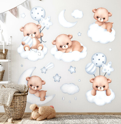 Wandsticker 80x141 Süße Teddybären in Wolken in Pastelltönen