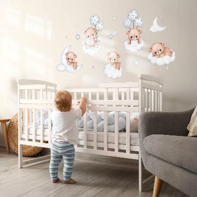 Wandsticker 80x141 Süße Teddybären in Wolken in Pastelltönen