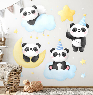 Wandsticker 80x113 Niedliche Pandas auf einem pastellfarbenen Himmel in Aquarell