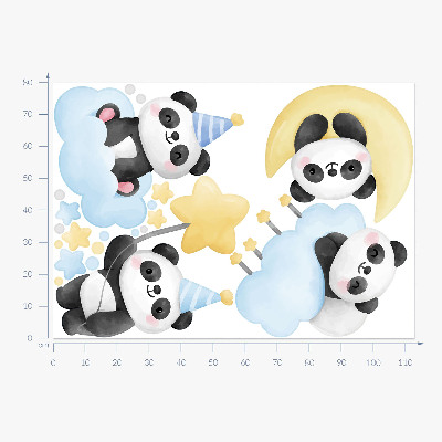 Wandsticker 80x113 Niedliche Pandas auf einem pastellfarbenen Himmel in Aquarell