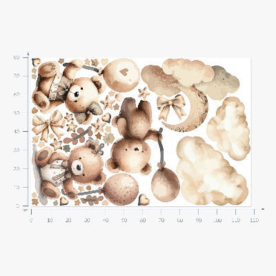 Wandsticker 80x118 Beige Teddybären in den Wolken mit Boho-Luftballons