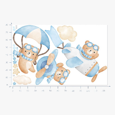 Wandsticker 80x126 Niedliche Teddybären in einem pastellfarbenen Aquarellhimmel
