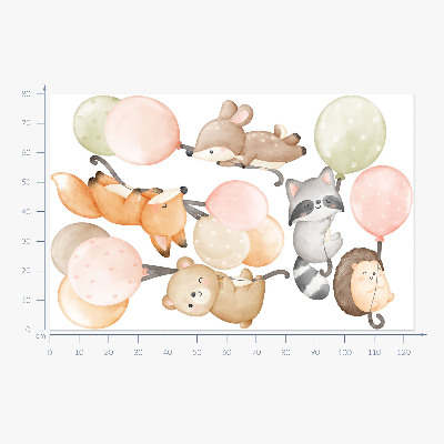 Wandsticker 80x124 Entzückende Tiere, die in Aquarellballons schweben