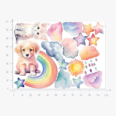 Wandsticker 80x109 Niedliche Tiere im pastellfarbenen Himmel
