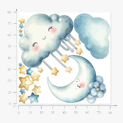 Wandsticker 80x81 Pastellwolken mit Mond und Sternen