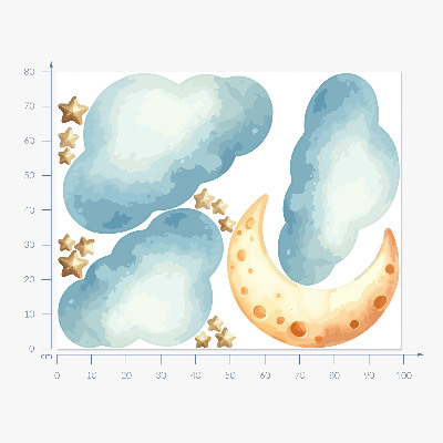 Wandsticker 80x99 Mond und Wolken in Pastellaquarell