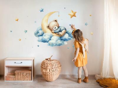 Wandsticker 80x76 Niedlicher Teddybär auf dem Mond in den Wolken und Sternen