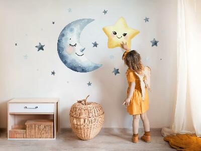 Wandsticker 80x138 Mond und Stern im nächtlichen Aquarellstil