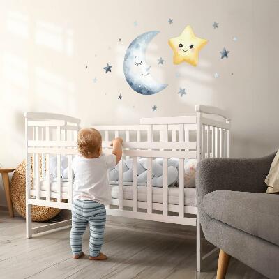 Wandsticker 80x138 Mond und Stern im nächtlichen Aquarellstil