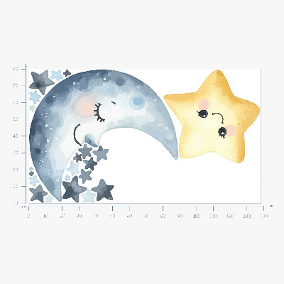 Wandsticker 80x138 Mond und Stern im nächtlichen Aquarellstil